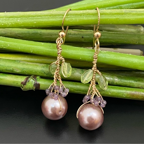 Handmade 14/20 GF Gold-filled Faux Pearl Wire Wrap Beaded Drop Earrings 4g - Picture 10 of 12